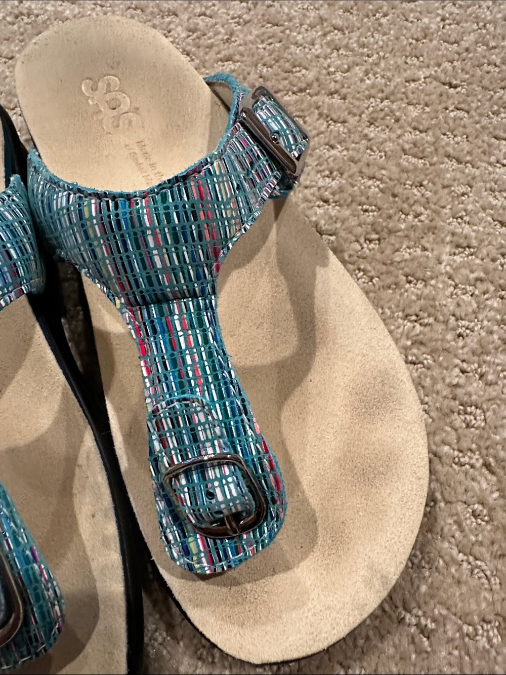 SAS Teal Multicolor Woven T‑Strap Sandals - Picture 7 of 8